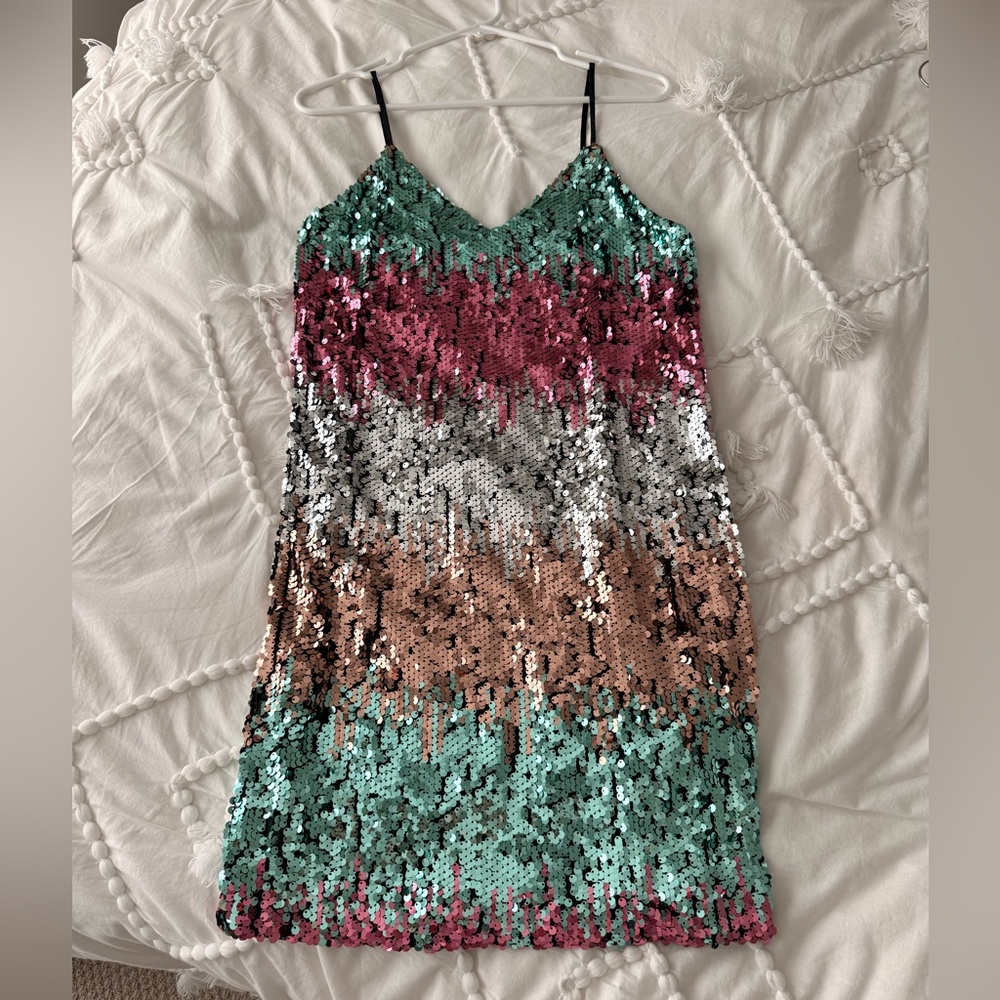 Express Sequin Mini Dress - Teal, Pink, Silver, Bronze